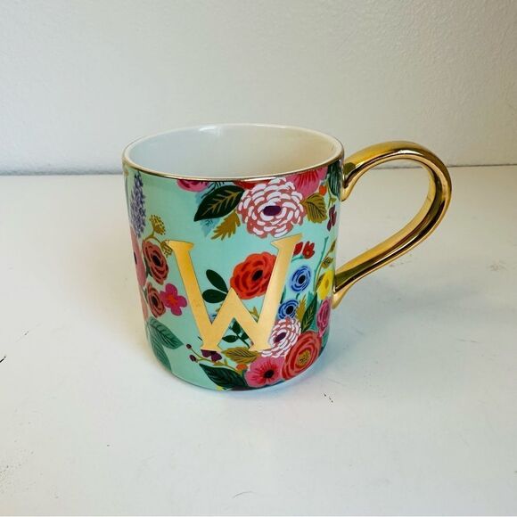 Anthropologie Rifle Paper Company Floral Initial W Mug 16 Oz - Picture 1 of 4